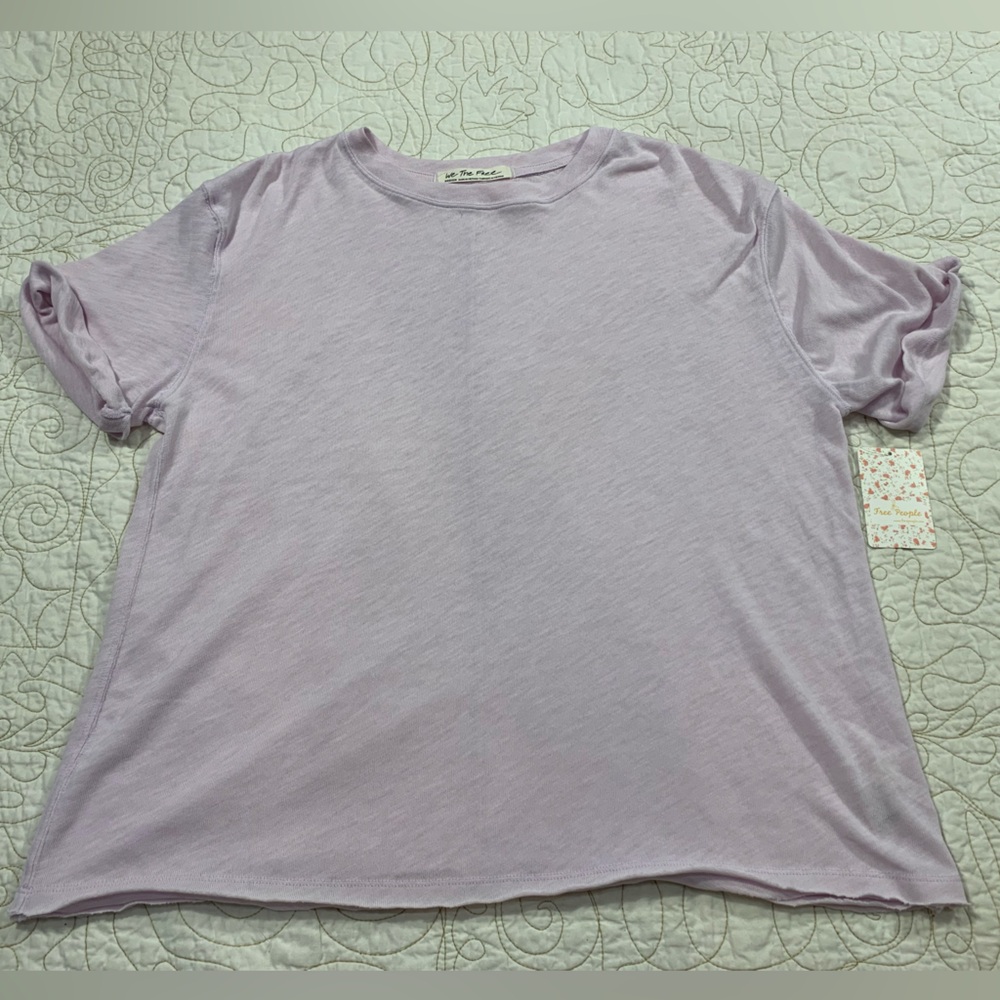 New Free People Cassidy Knit Top‎ Womens Short Sleeve Size Medium Lavender Milk